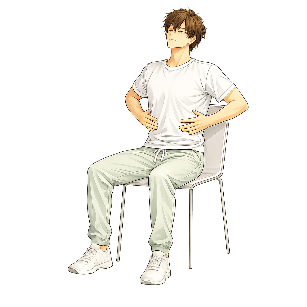 座位で胸郭を広げる呼吸ストレッチの動作